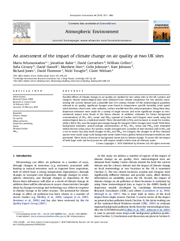 (PDF) An assessment of the impact of climate change on air quality at ...