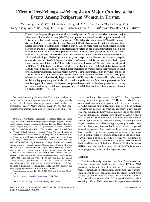 (PDF) Effect of PreEclampsiaEclampsia on Major Cardiovascular Events