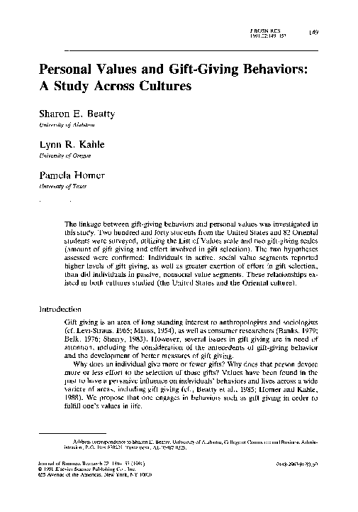 (PDF) Personal values and gift-giving behaviors: A study across cultures