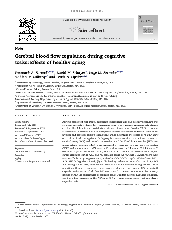 (PDF) Cerebral blood flow regulation during cognitive tasks: Effects of ...