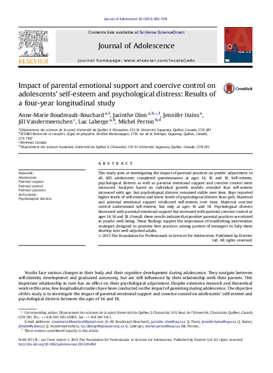 (PDF) Impact of parental emotional support and coercive control on ...