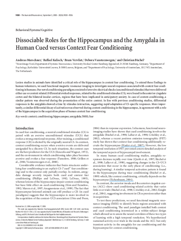 (PDF) Dissociable Roles for the Hippocampus and the Amygdala in Human ...