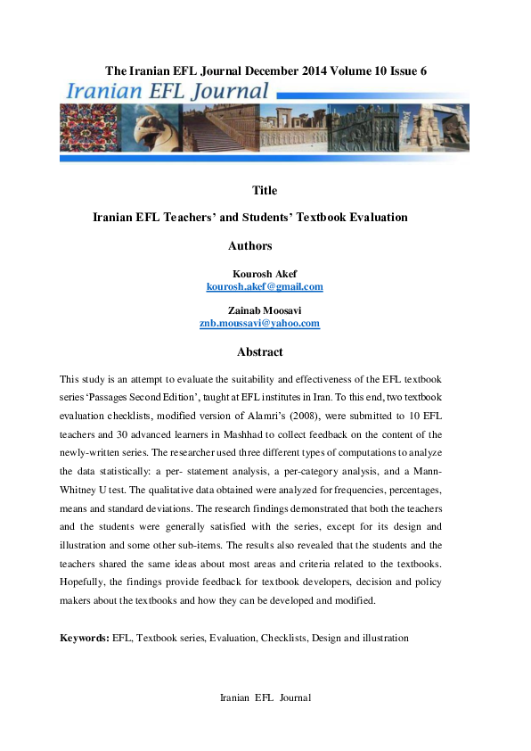 (PDF) Iranian EFL Teachers' and Students' Textbook Evaluation