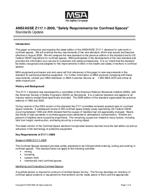 (PDF) "Safety Requirements for Confined Spaces" Standards Update