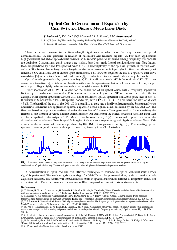 (PDF) Optical comb generation and expansion by gain switched discrete ...
