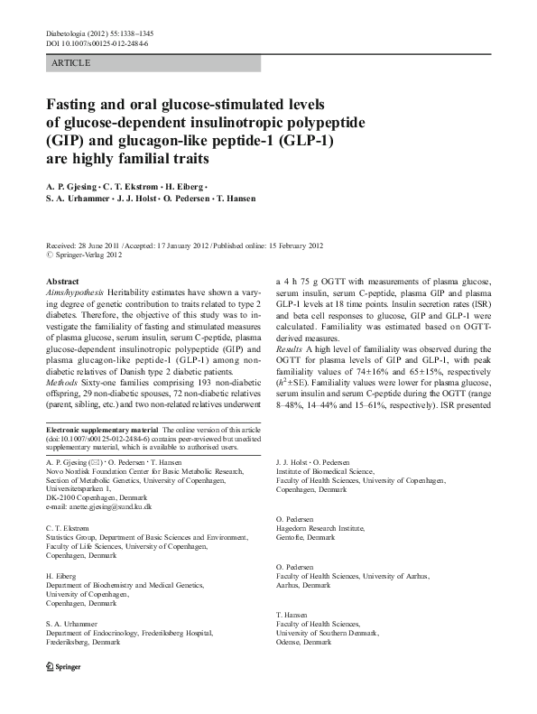Image showcasing (PDF) Fasting and oral glucose-stimulated levels of glucose-dependent ...