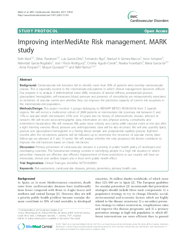 (PDF) Improving interMediAte Risk management. MARK study