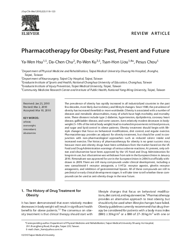 (PDF) Pharmacotherapy for Obesity: Past, Present and Future