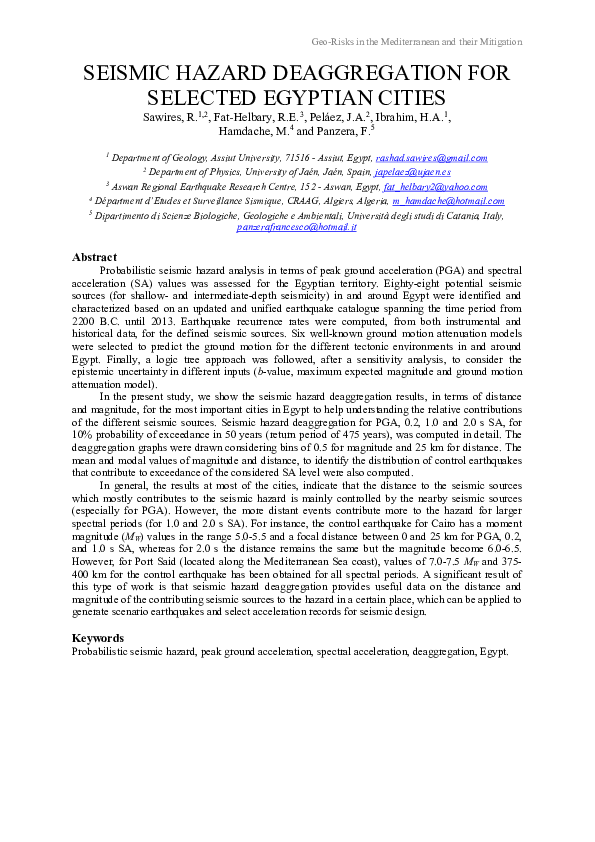 (PDF) Seismic hazard deaggregation for selected Egyptian cities
