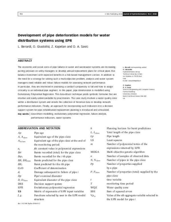 (PDF) Development of pipe deterioration models for water distribution systems using EPR O