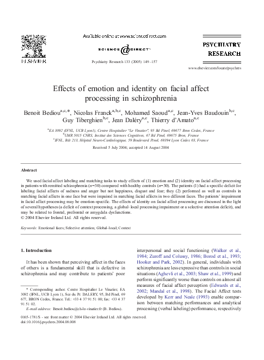 (PDF) Effects of emotion and identity on facial affect processing in ...