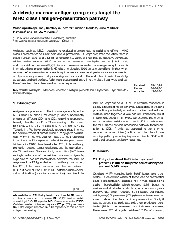 (PDF) Aldehyde-mannan antigen complexes target the MHC class I antigen ...