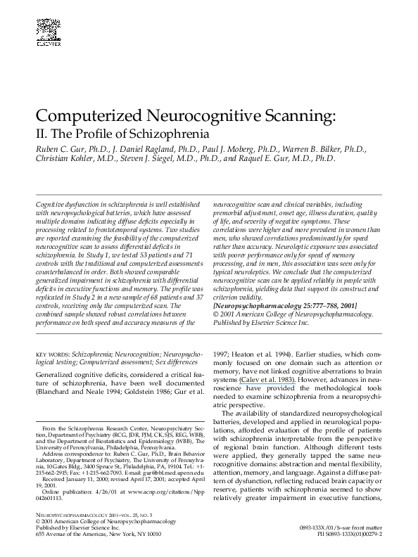(PDF) Computerized Neurocognitive Scanning:: II. The Profile of ...