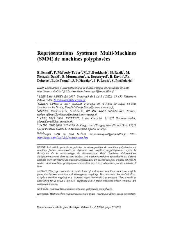(PDF) Représentations systèmes multimachines (SMM) de machines polyphasées