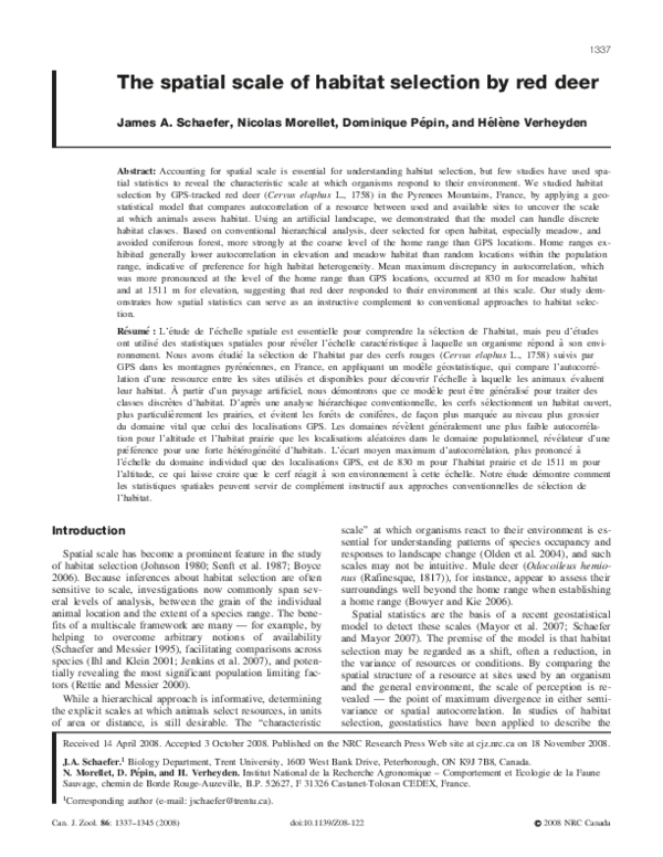 (PDF) The spatial scale of habitat selection by red deer