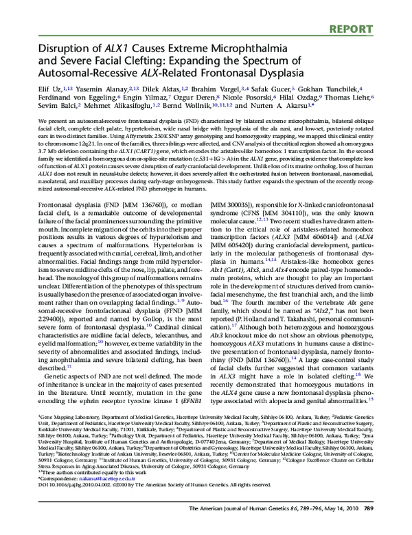(PDF) Disruption of ALX1 Causes Extreme Microphthalmia and Severe ...