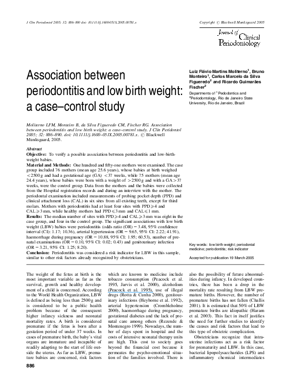 (PDF) Association between periodontitis and low birth weight: a case ...
