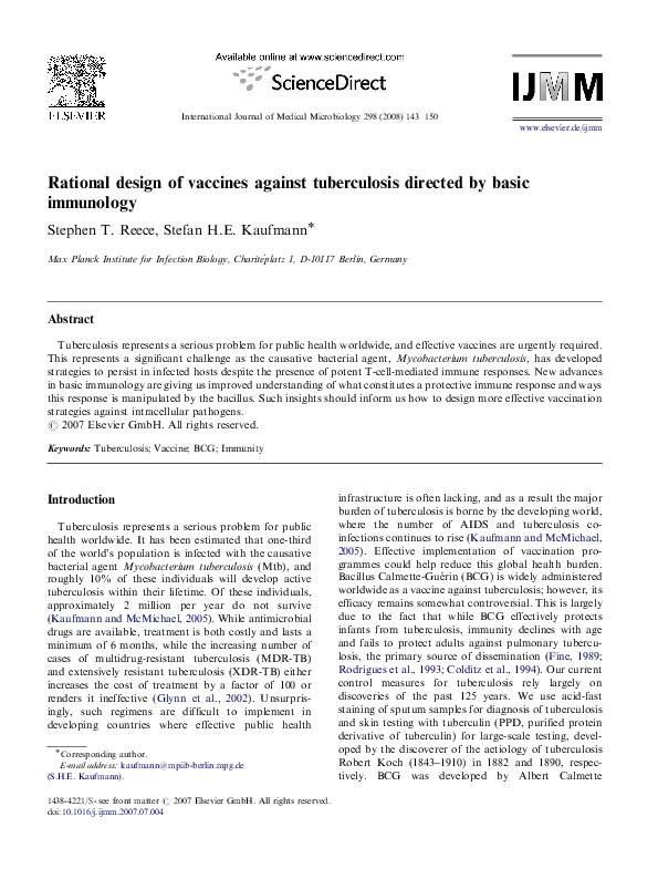 (PDF) Rational design of vaccines against tuberculosis directed by ...