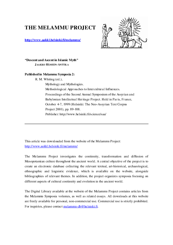 THE MELAMMU PROJECT Descent and Ascent in Islamic Myth