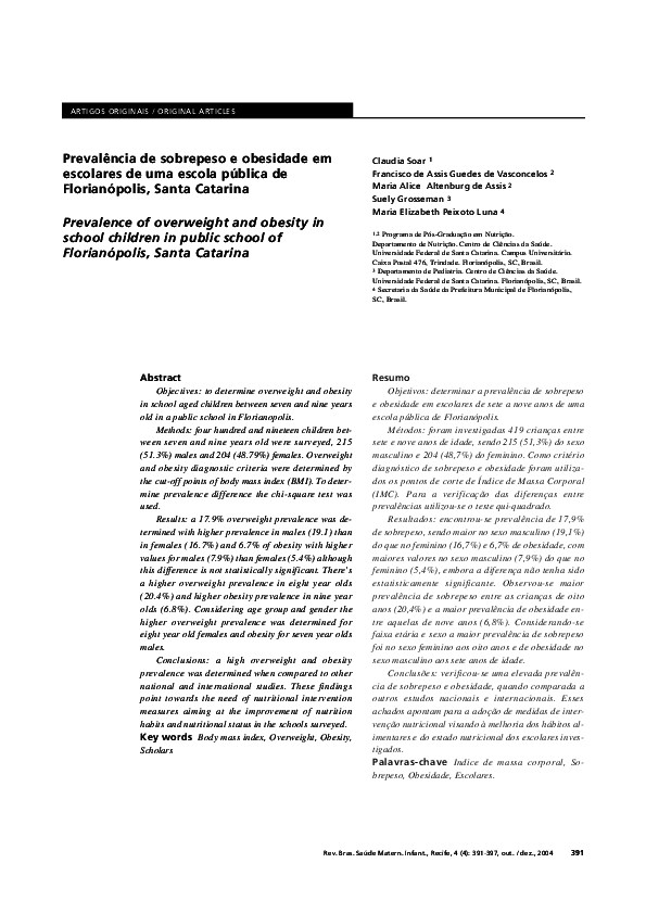 (PDF) Prevalence of overweight and obesity amongst school children in ...