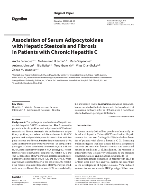 (PDF) Association of serum adipocytokines with hepatic steatosis and ...