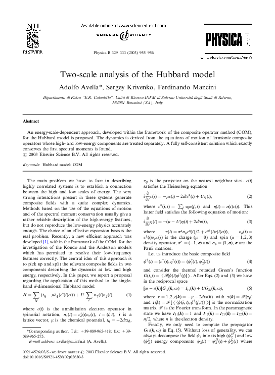 (PDF) Two-scale analysis of the Hubbard model