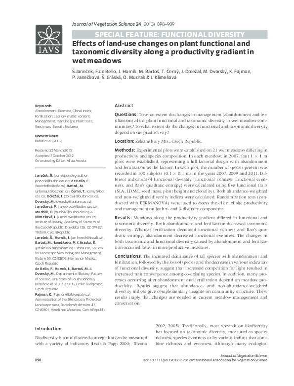 (PDF) Effects of land-use changes on plant functional and taxonomic ...