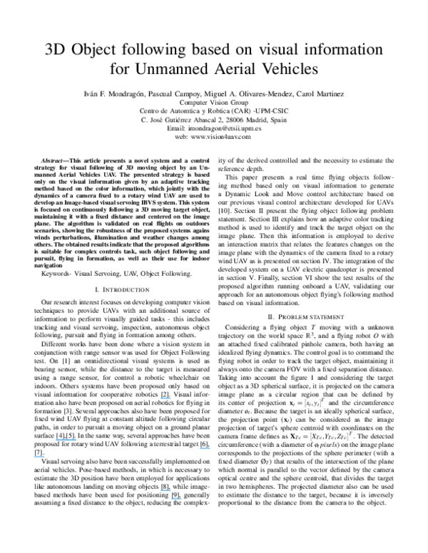 (PDF) 3D object following based on visual information for Unmanned ...