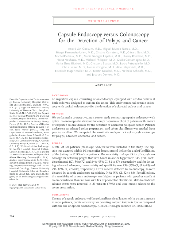 (PDF) Capsule endoscopy versus colonoscopy for the detection of polyps