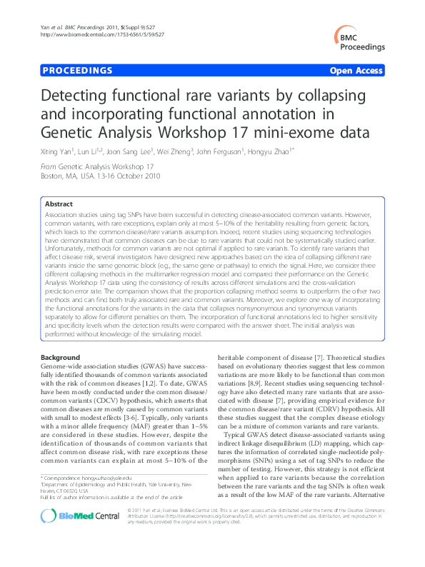 (PDF) Detecting functional rare variants by collapsing and ...