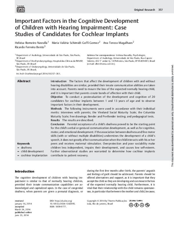 (PDF) Important Factors in the Cognitive Development of Children with ...