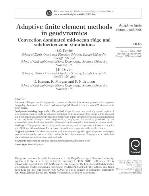 (PDF) Adaptive Finite Element Methods in Geodynamics