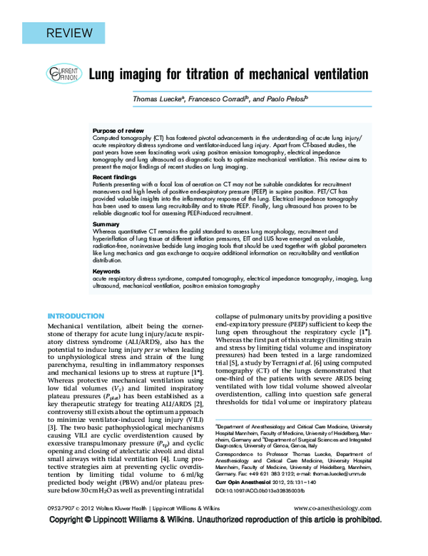 (PDF) Lung imaging for titration of mechanical ventilation
