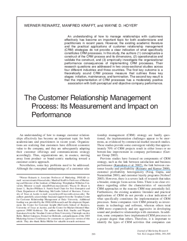  PDF The Customer Relationship Management Process Its Measurement And 