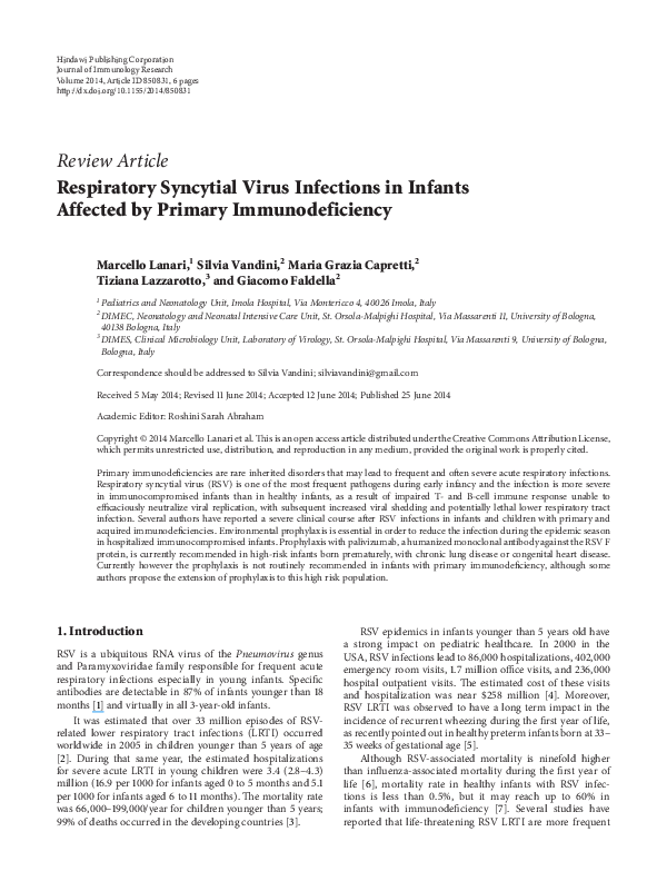 (PDF) Respiratory Syncytial Virus Infections in Infants Affected by ...
