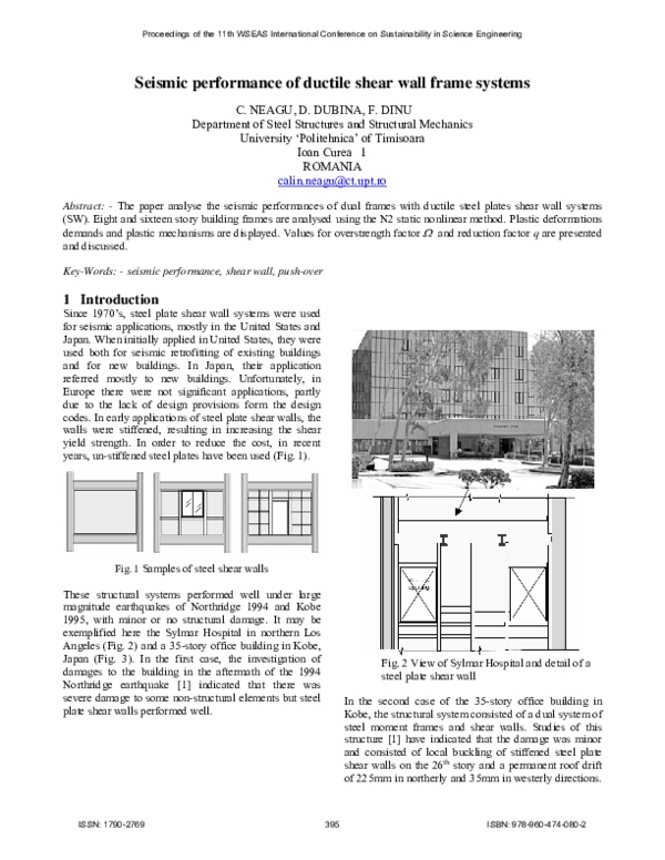 (PDF) Seismic performance of ductile shear wall frame systems