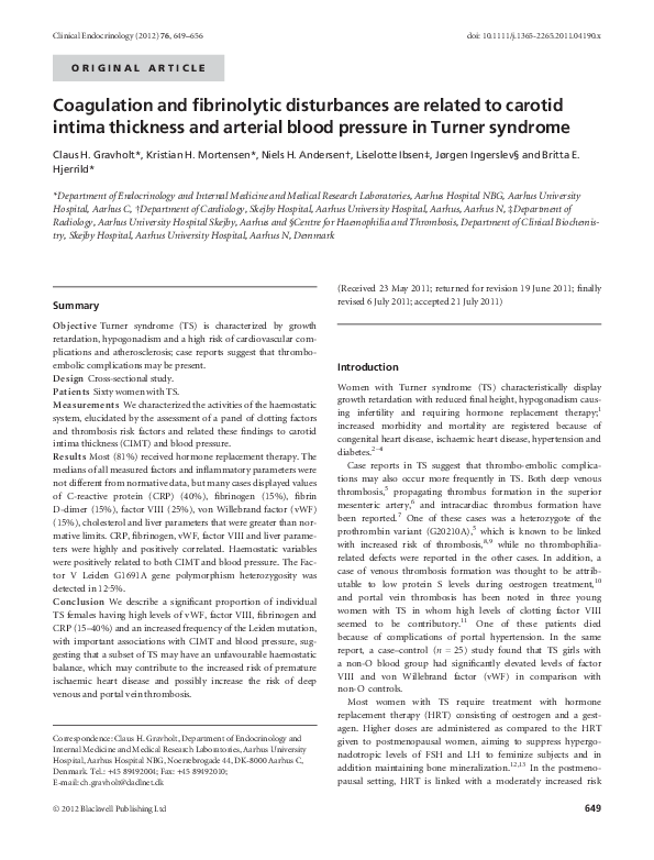(PDF) Coagulation and fibrinolytic disturbances are related to carotid