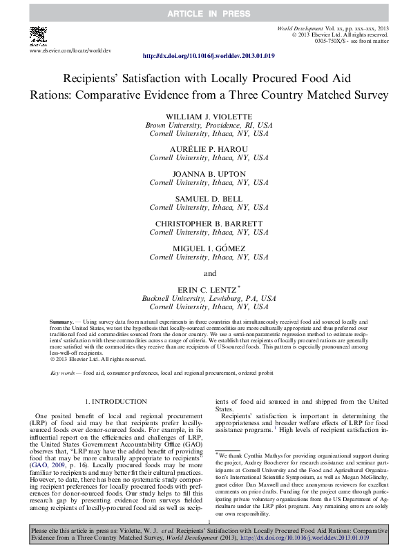 (PDF) Recipients’ Satisfaction with Locally Procured Food Aid Rations