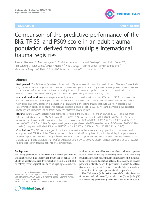 (PDF) Comparison of the predictive performance of the BIG, TRISS, and ...