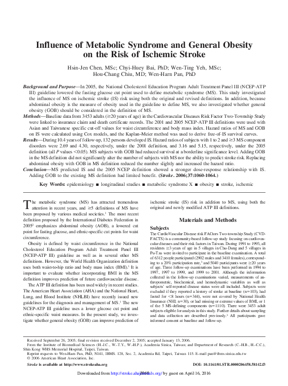 (PDF) Influence of Metabolic Syndrome and General Obesity on the Risk ...