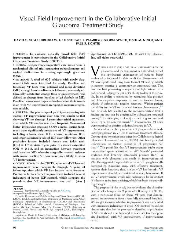 (PDF) Visual Field Improvement in the Collaborative Initial Glaucoma ...