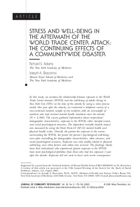 (PDF) Stress and well-being in the aftermath of the World Trade Center ...