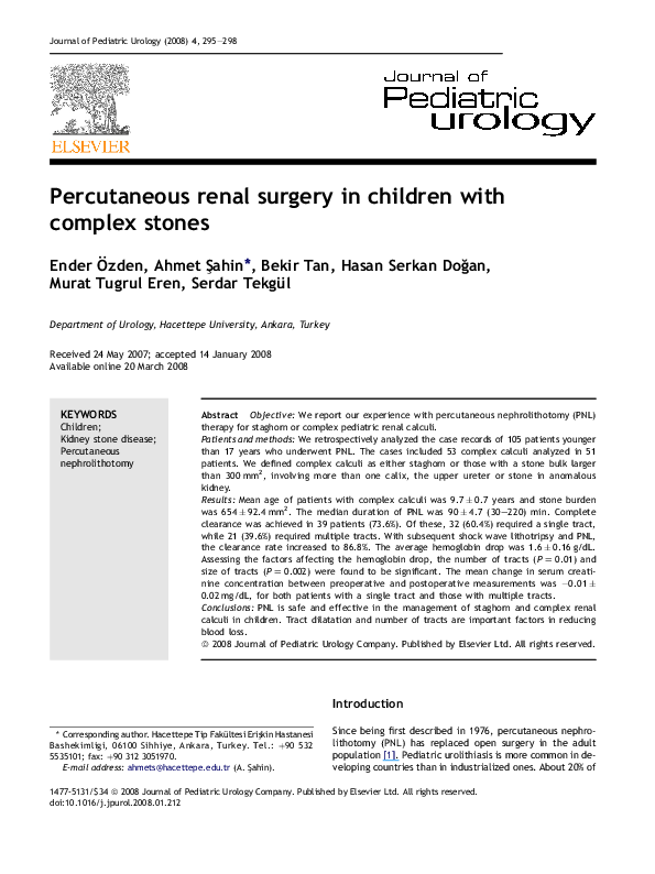 (PDF) Percutaneous renal surgery in children with complex stones