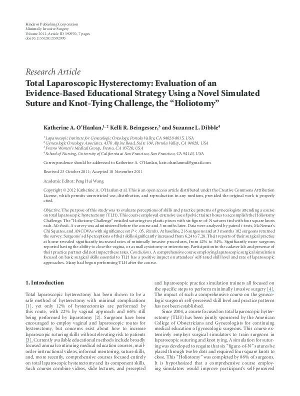 (PDF) Total Laparoscopic Hysterectomy: Evaluation of an Evidence-Based ...