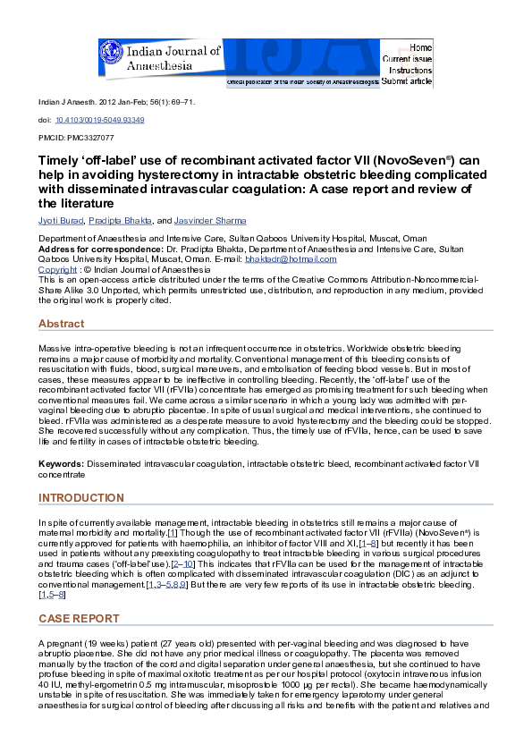 (DOC) Timely ′off-label′ use of recombinant activated factor VII ...