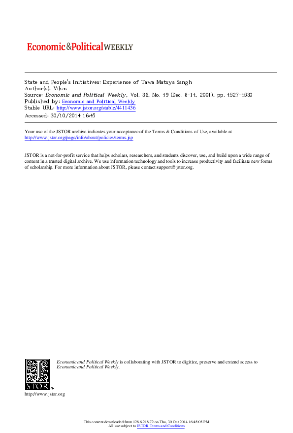 (PDF) State and People's Initiatives Experience of Tawa Matsya Sangh