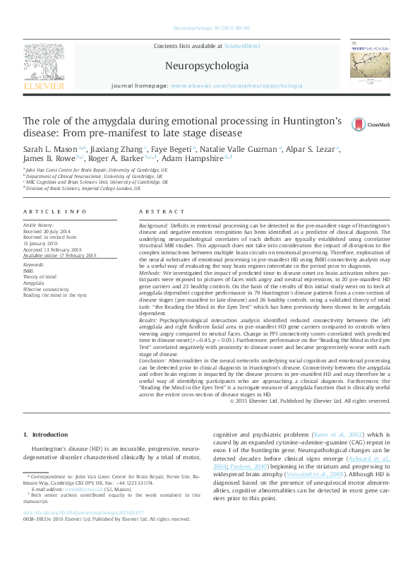 (PDF) The role of the amygdala during emotional processing in ...