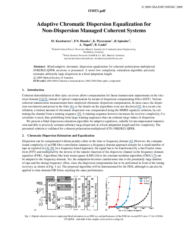 (PDF) Adaptive Chromatic Dispersion Equalization for Non-Dispersion ...
