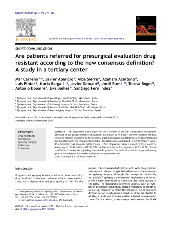 (PDF) Are patients referred for presurgical evaluation drug resistant ...