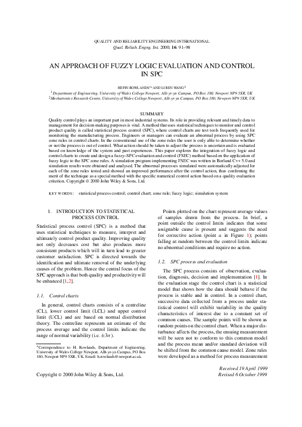 (PDF) An approach of fuzzy logic evaluation and control in SPC